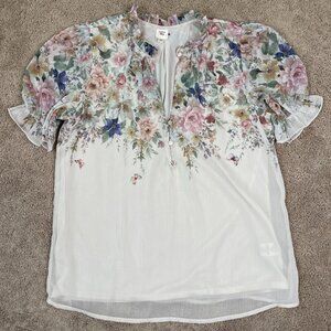 Autres Filles Shirt Womens S Ivory Cottagecore Feminine Puff Sleeve Floral Flowy